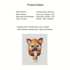 Cross Stitch Kit Fox Cub 14CT Unprinted Canvas