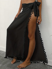 Tassel Cover Up Skirt Tie Side Beachwear Cover Up Women's Swimwear