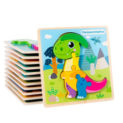12pcs Dinosaur Puzzle Wooden Toy Cognitive Building Blocks