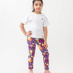 Girls High Stretch Soft Leggings Owls And Flowers Pattern