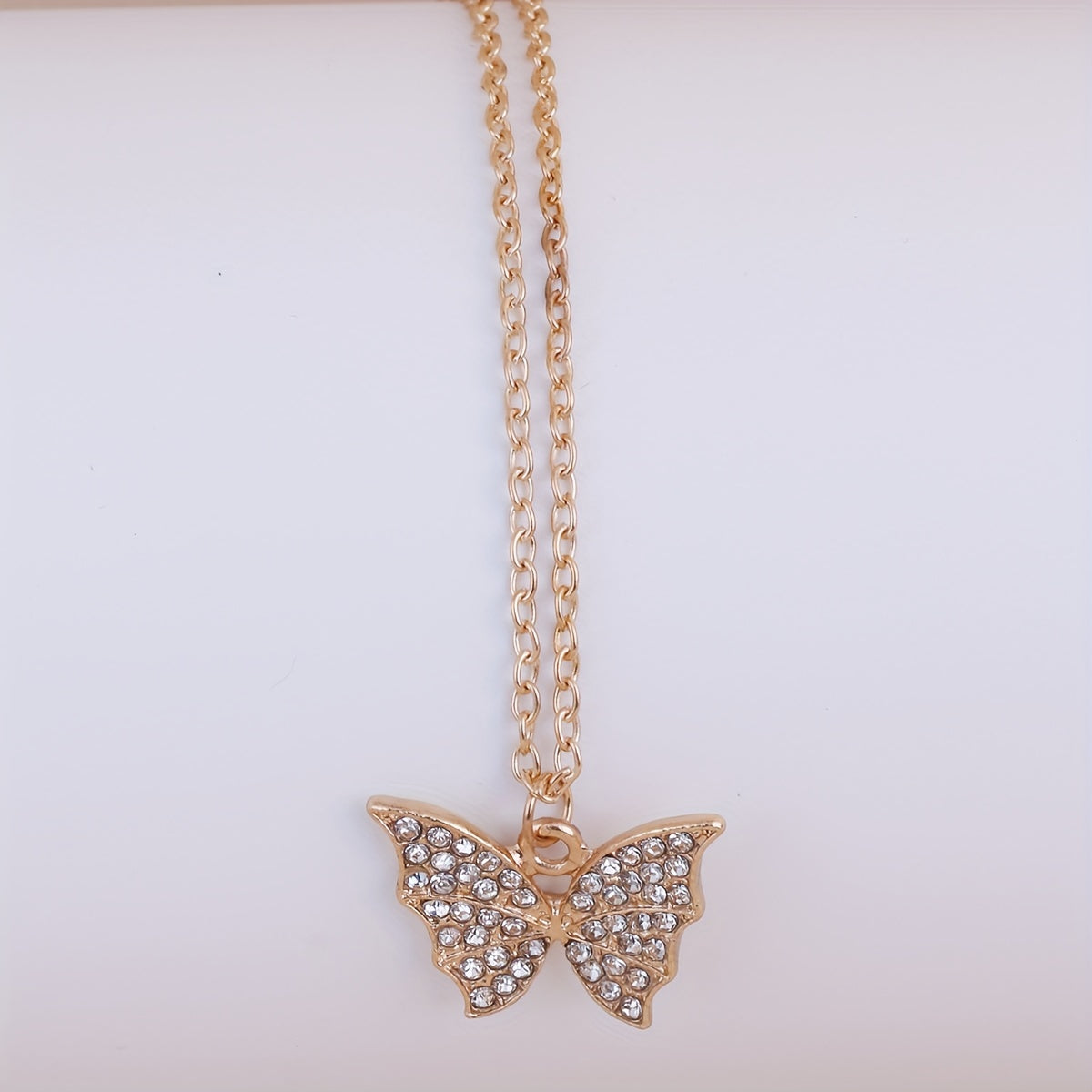 Golden Butterfly Pendant Necklace Rhinestone Earrings Ring Pearl Jewelry Set