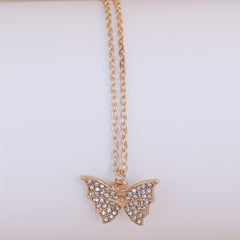 Golden Butterfly Pendant Necklace Rhinestone Earrings Ring Pearl Jewelry Set