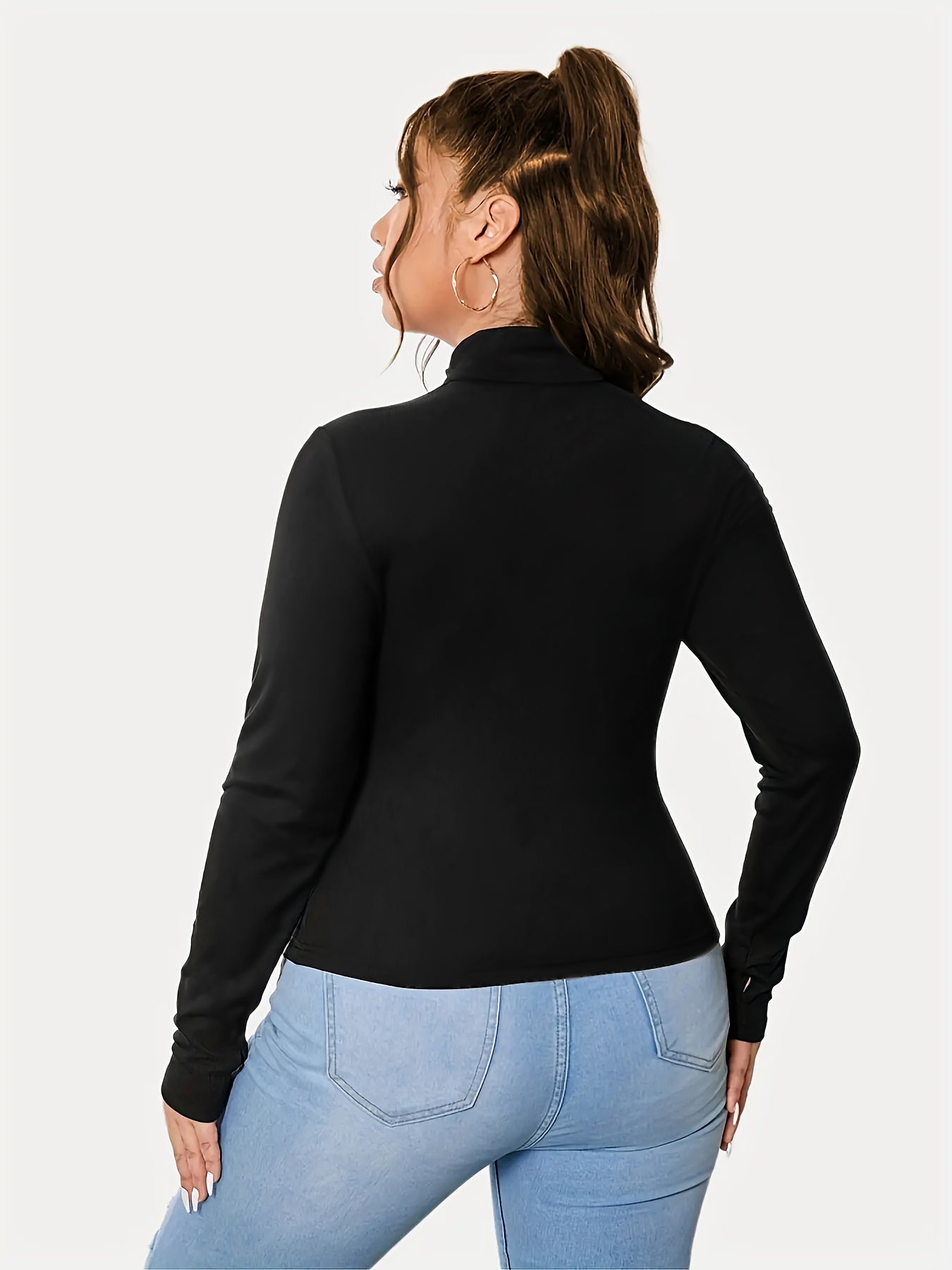 Solid Long Sleeve High Neck Top