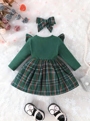 Baby Girl Ruffle Trim Plaid Dress Headband Set
