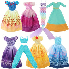 8pcs Princess Dress 8pcs Doll Movie Princess Role Playing Clothes Fairy Tale Bal