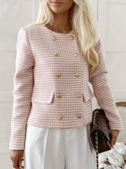 Plaid Print Double Breasted Jacket & Mini Skirt Set