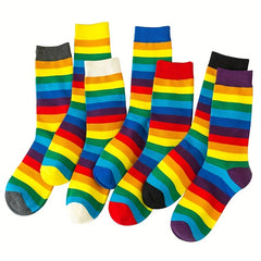 7 Pairs Rainbow Striped Socks Mid Tube Women's Stockings