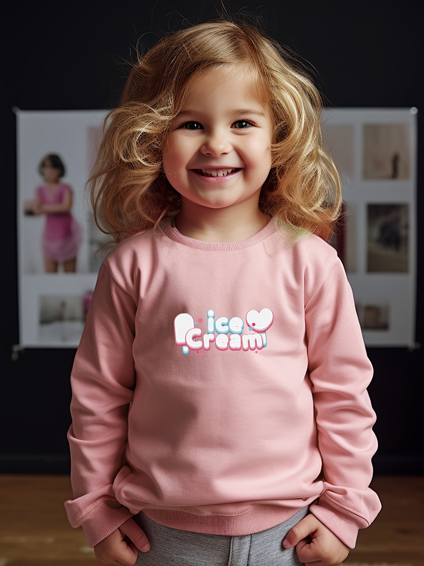 Girls Ice Cream Pattern Crew Neck Sweatshirt
