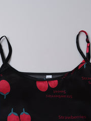 Casual Strawberry Print Cami Top & Shorts Pajama Set
