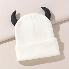 Cartoon Horn Soft Beanie Unisex Knit Hat Skull Cap Warm Beanies