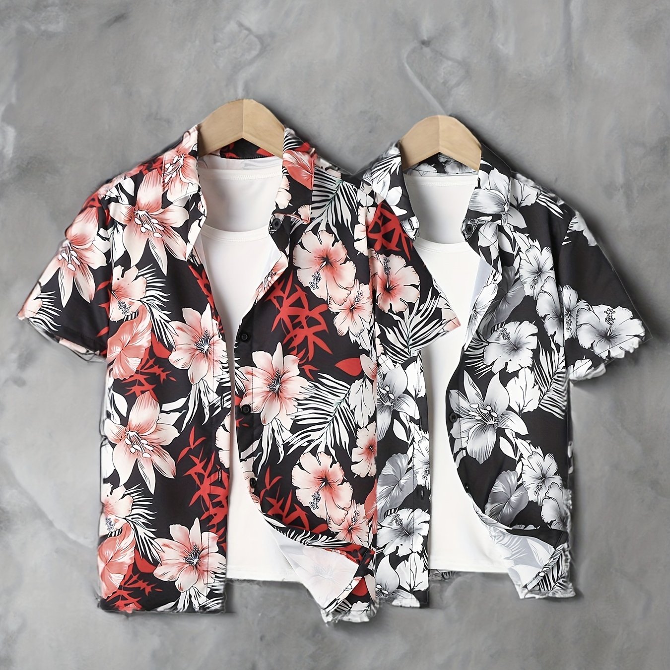 Tropical Floral & Leaf Print Boys Casual Short Sleeve Shirt