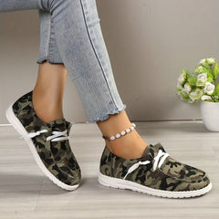 Camouflage Print Canvas Lace-up Flat Sneakers