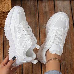 Solid Chunky Sneakers Heighten Lightweight Woven Shoes