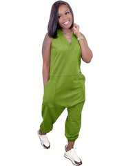 Sleeveless V Neck Jumpsuit Solid Baggy Summer Casual Jumpsuit