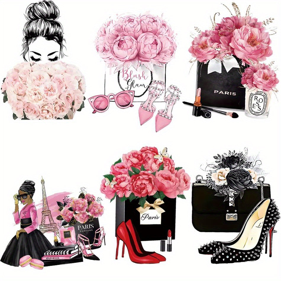 6pcs High Heel Iron On Transfer Clothing DIY Heat Sticker Flower Patch
