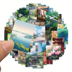 60pcs Anime Landscape Mobile Phone Case Stickers PVC Waterproof Self adhesive