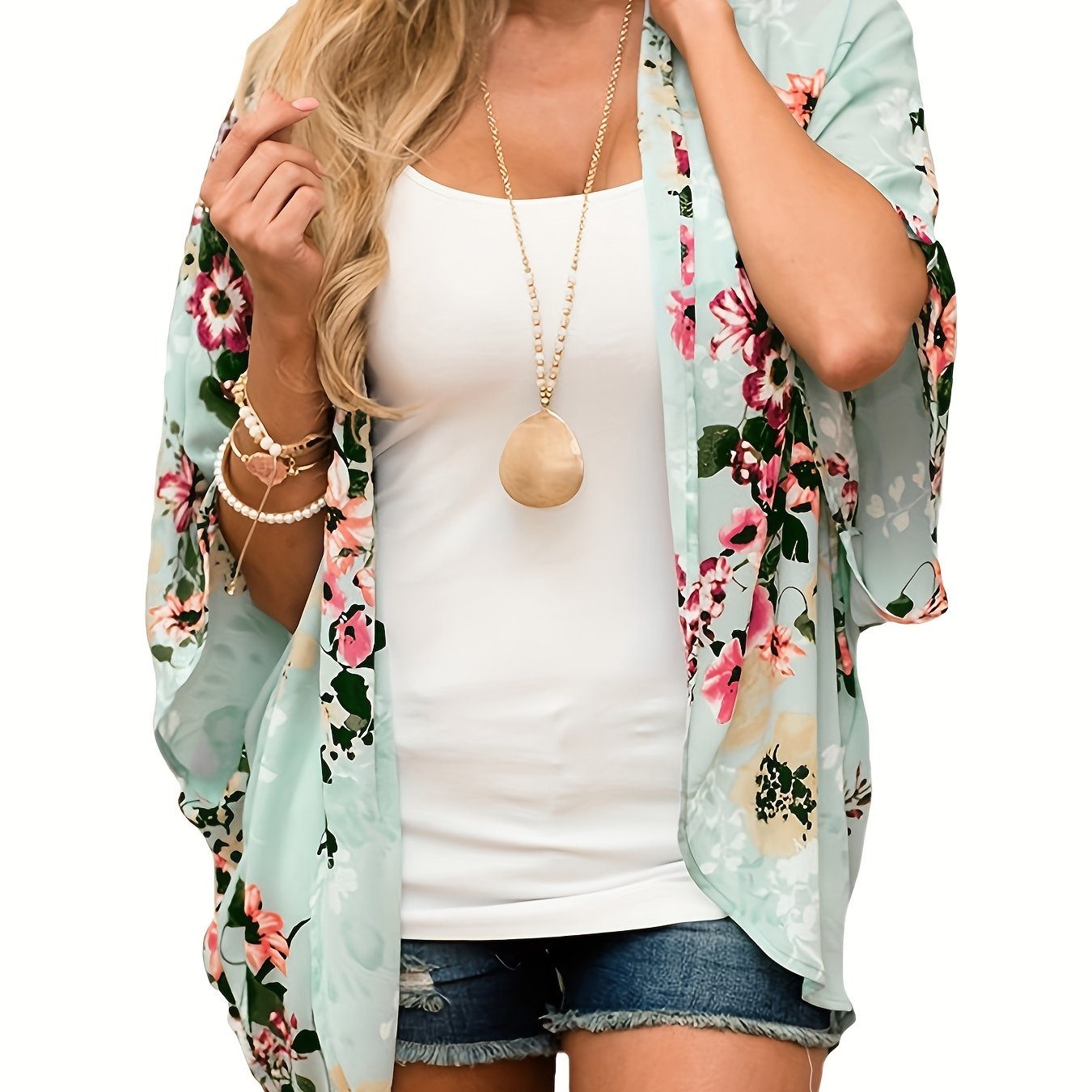 Floral Print Bat Sleeve Cover Up