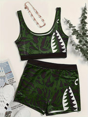 Gothic Lingerie Set Women's Plus Shark Print Bra & Panty Set