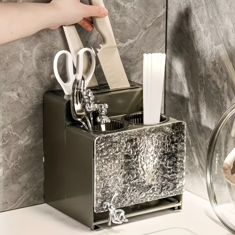 Large Capacity Chopstick Holder Cutlery Organizer with Drip Tray