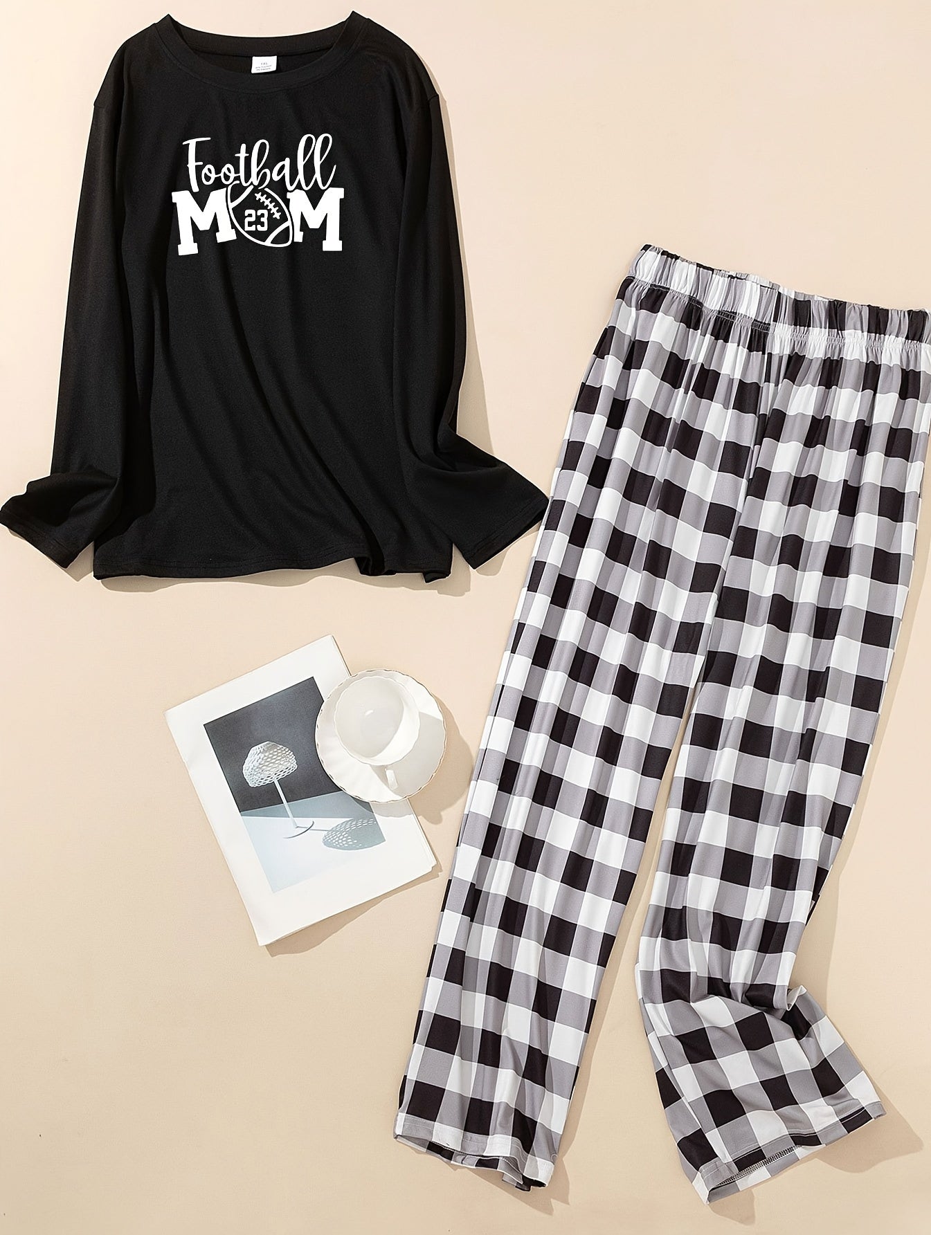 Lounge Set Women's Plus Tee & Plaid Pants