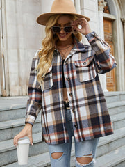 Plaid Print Polo Collar Shirt Casual Long Sleeve Shirt