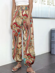Paisley Print Stirred Waist Carrot Pants Baggy Pants