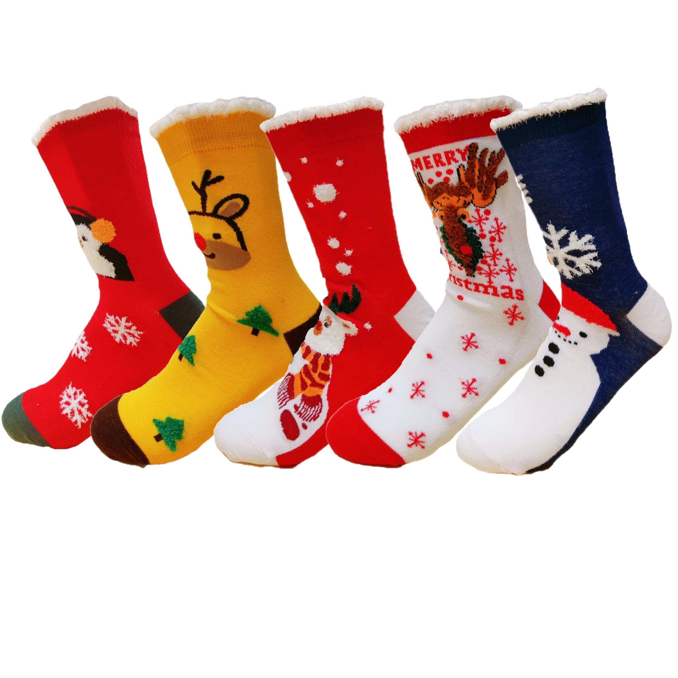 5 Pairs Christmas Pattern Socks Comfy & Fuzzy Mid Tube Socks Women's Stockings