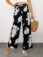 Floral Print Wide Leg Pants with Tie Waist