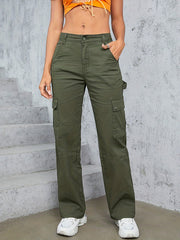 Cargo Pants Loose Fit High Waist Wide Legs Sports Straight Jeans