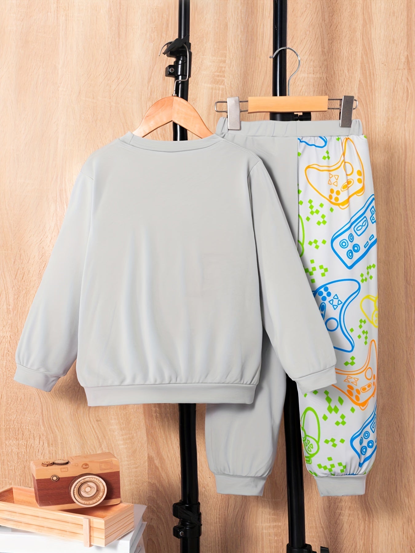 Boys Floral Print Long-Sleeve Sweatpants Set