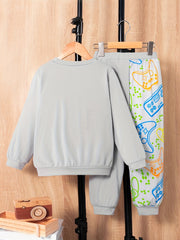 Boys Floral Print Long-Sleeve Sweatpants Set