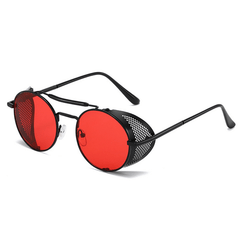 Steampunk Round Red Lenses Sunglasses For Men