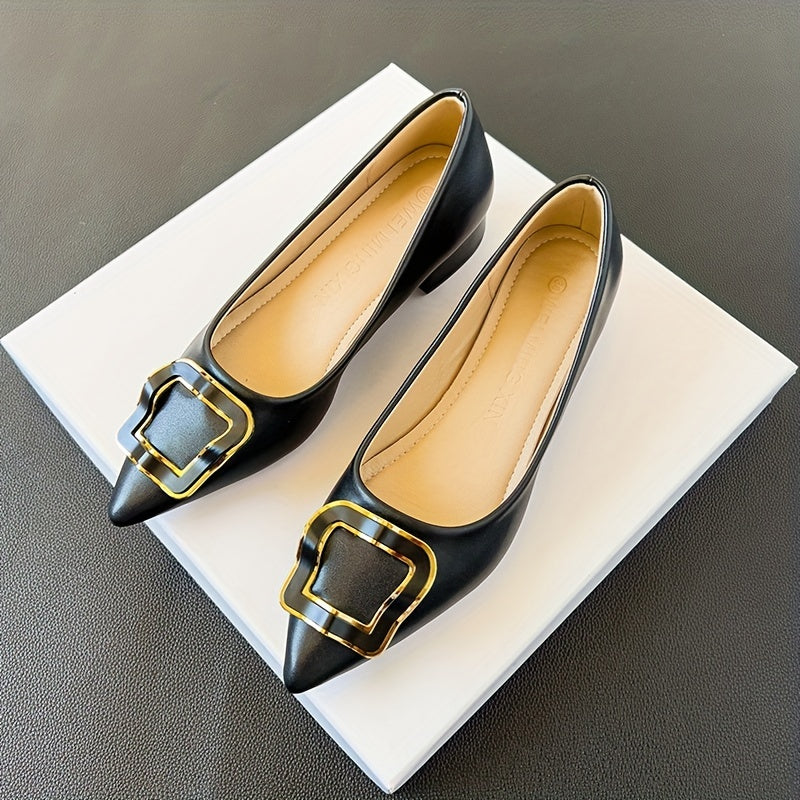 Women's Metallic Buckle Slip On Block Heel Shoes