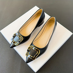 Women's Metallic Buckle Slip On Block Heel Shoes