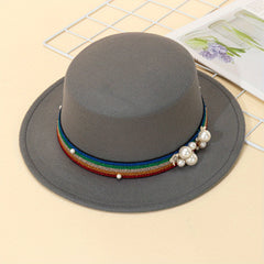 Rainbow Pearl Flat Top Woolen Hat for Adult