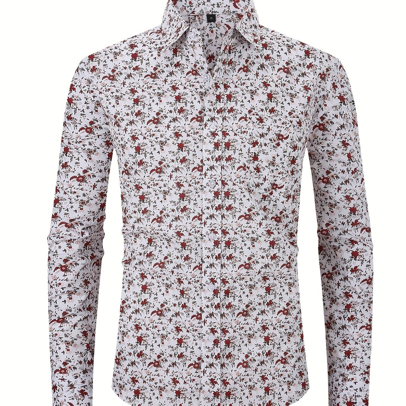 Men's Flower Print Formal Button Up Shirt with Chest Pocket