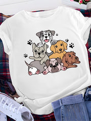 Dog Print Lounge Top Short Sleeve Crew Neck Women's Sleepwear