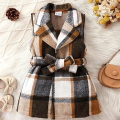 Toddler Baby Girls Knit Tops Plaid Flannel Dress Coat