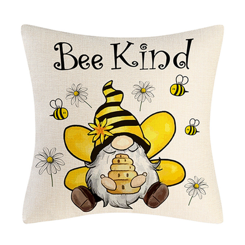 Bee Pattern Linen Throw Pillow Cover for Home Decor 17.7'x17.7'