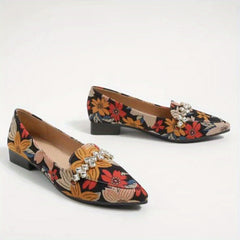 Women's Floral Print Flats Pointed Toe Slip On Fashionable Flat Shoes