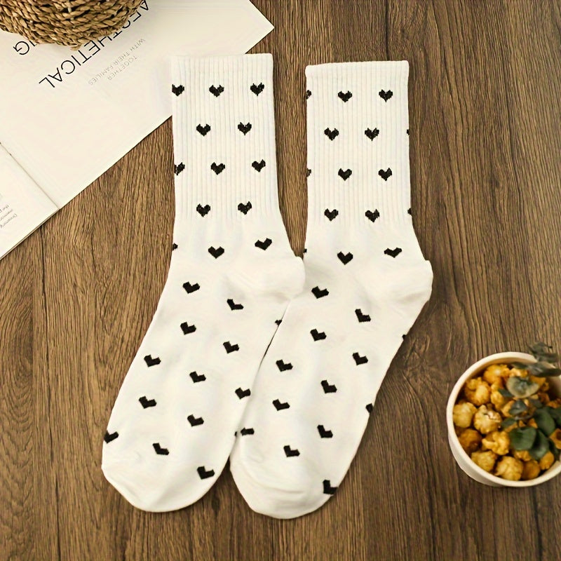 3 Pairs Heart Print Socks Comfy & Mid Tube Socks Women's Stockings