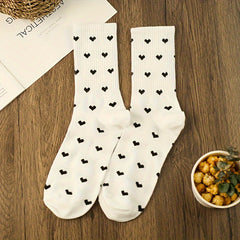 3 Pairs Heart Print Socks Comfy & Mid Tube Socks Women's Stockings