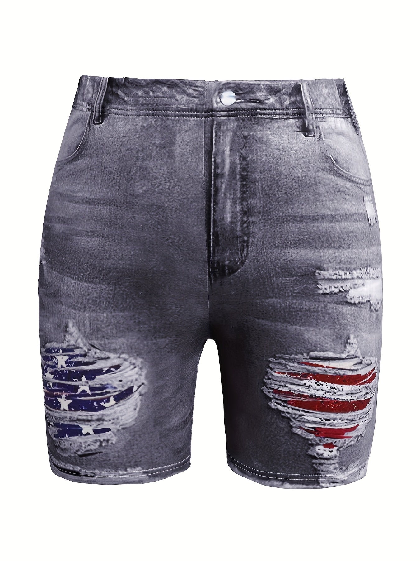 Denim & Flag Print Stretch Shorts