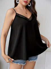 Solid Contrast Lace Trim V Neck Cami Top