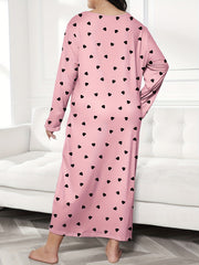 Heart Print Long Sleeve Tee Nightdress
