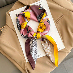 70 0cm Plant Printed Silk Square Scarf