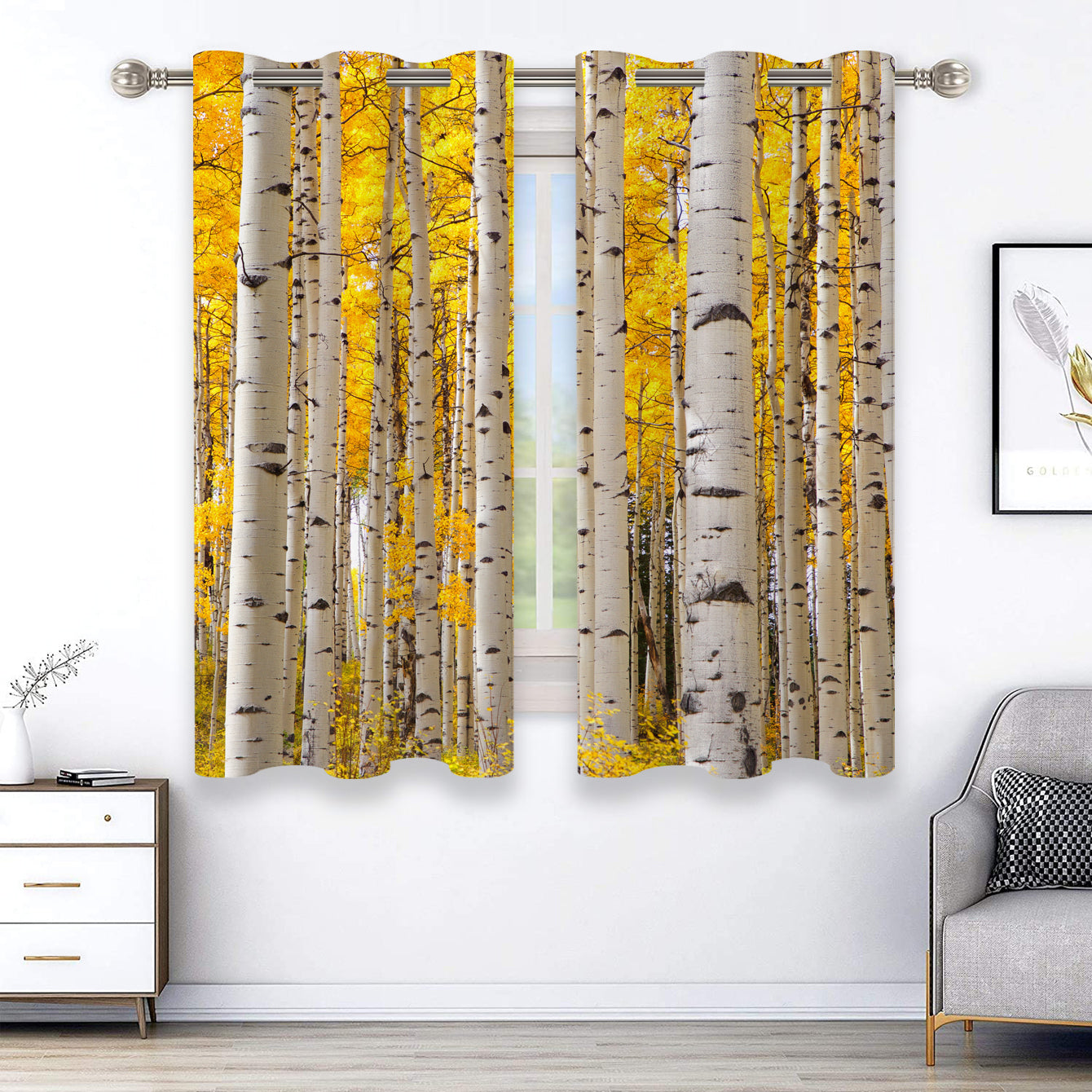 2pcs Trees Print Curtain For Home Decoration