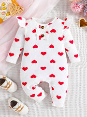 Baby Girls Floral Fruit Heart Print Ruffle Trim Romper Jumpsuit