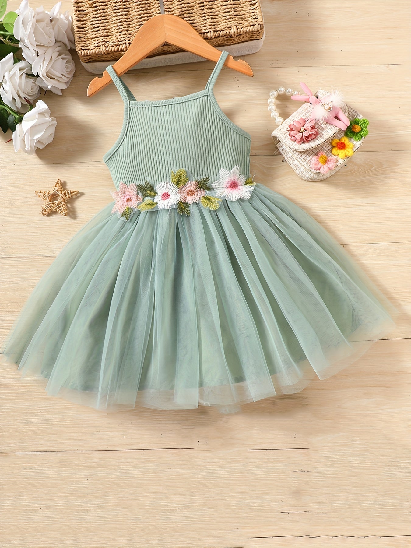 Toddler Girls Floral Embroidered Mesh Princess Cami Dress