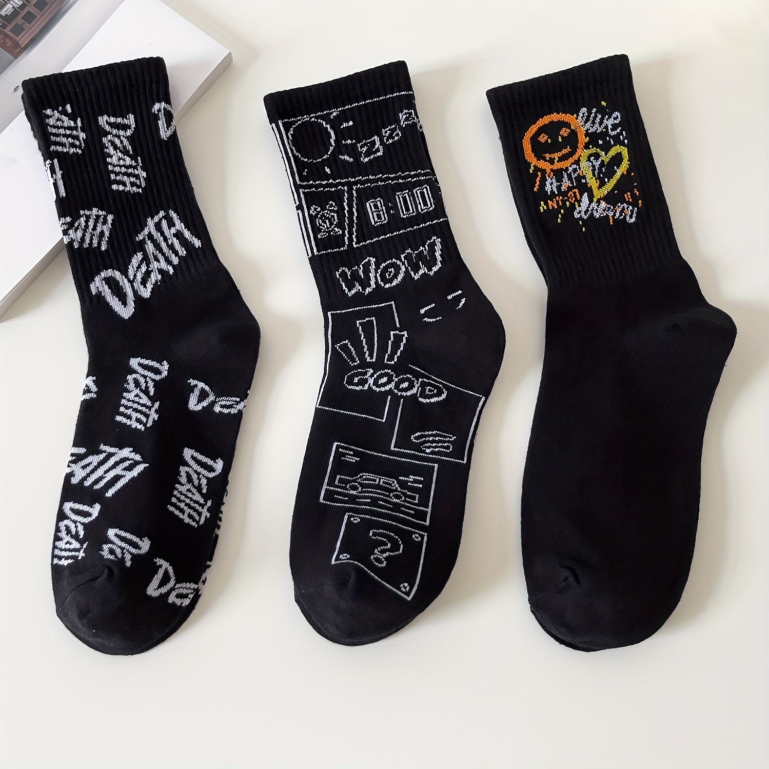 3 Pairs Letter Print Socks Comfy & Breathable Women's Stockings